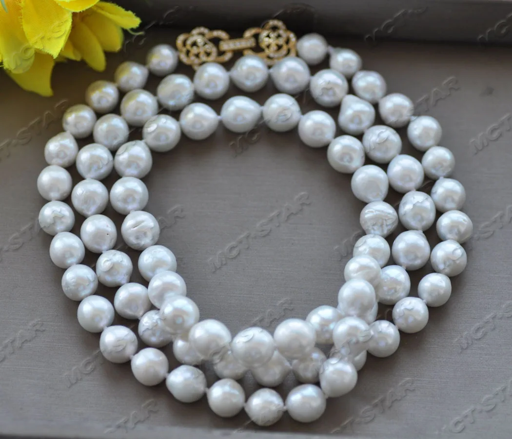 

Z11927 17"-34'' 11mm White Almost Round Edison Keshi Pearl Necklace CZ