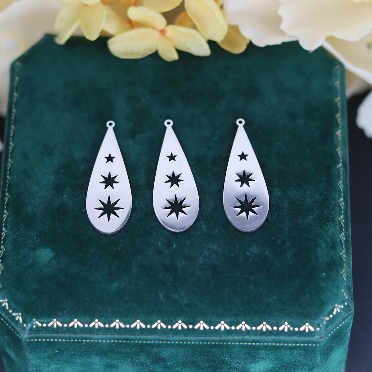 3pcs Stainless Steel Water Drop Eight Pointed Star Pendant For DIY Necklace Bracelets Earrings Jewelry Making Charm Accessories