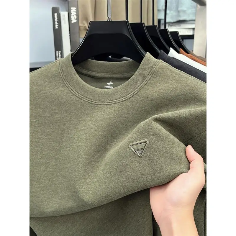 

Мужская толстовка с длинным рукавом, однотонная, повседневная, осенне-зимняя, двусторонняя, из льна, для ношения под одеждой, базовый слой