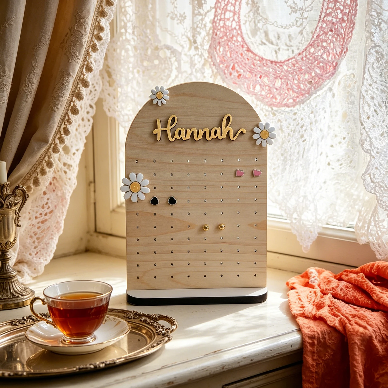 1pc Custom Daisy decoration Wood Earring Holder: Wooden Jewelry Organizer,Birthday Wedding Party Decor Gifts for Girlfriend