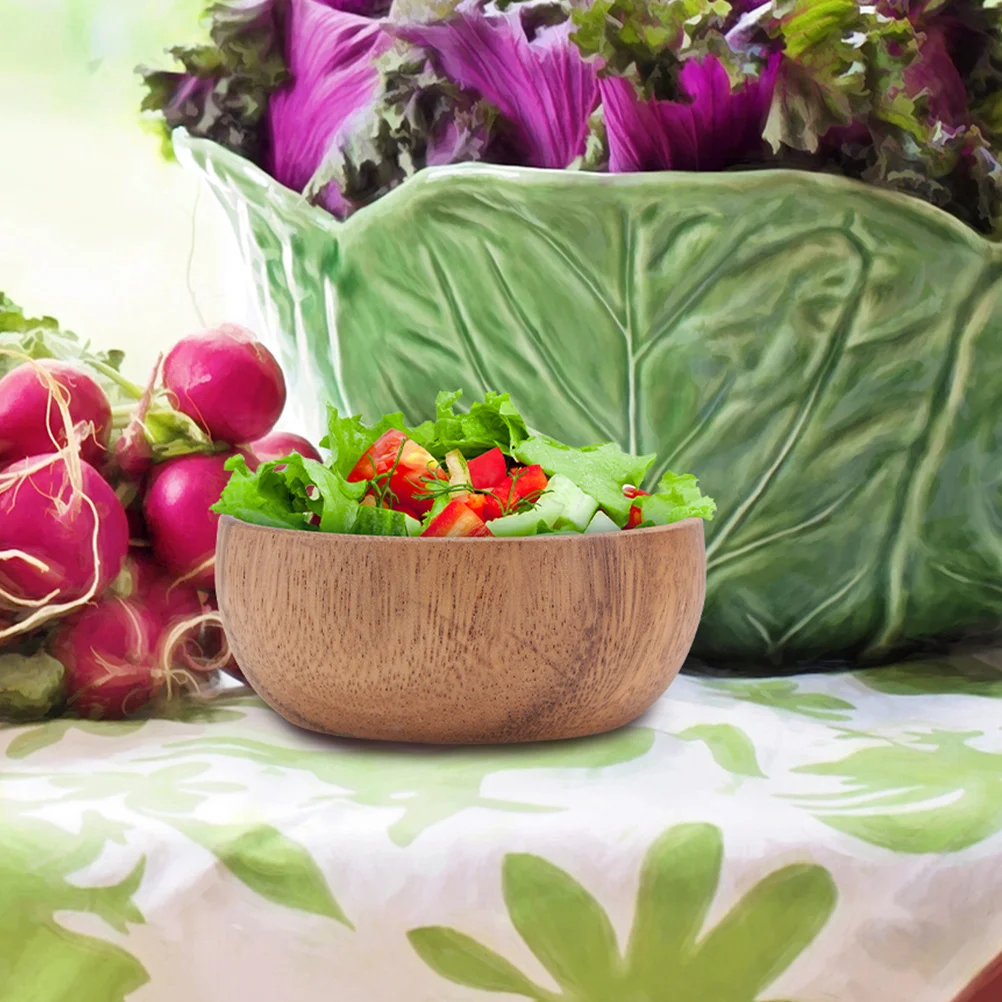 

2Pcs Wood Salad Bowl Hand-Polished Unique Grain Serving Bowls Multifunctional Food Snack Bowls Wooden Bowl Wooden Plates