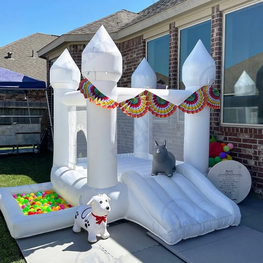 2024 Inflatable Mini Bounce House Bouncy Castle with Slide and Ball Pit for Kids Birthday Parties