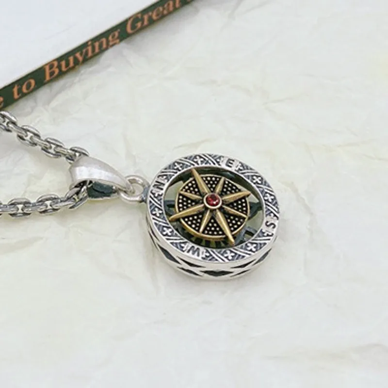 BOCAI 100% Real S925 Silver Jewelry Retro Original Compass Military Card Personality Trend Pendant for Man and Woman Couple Gift