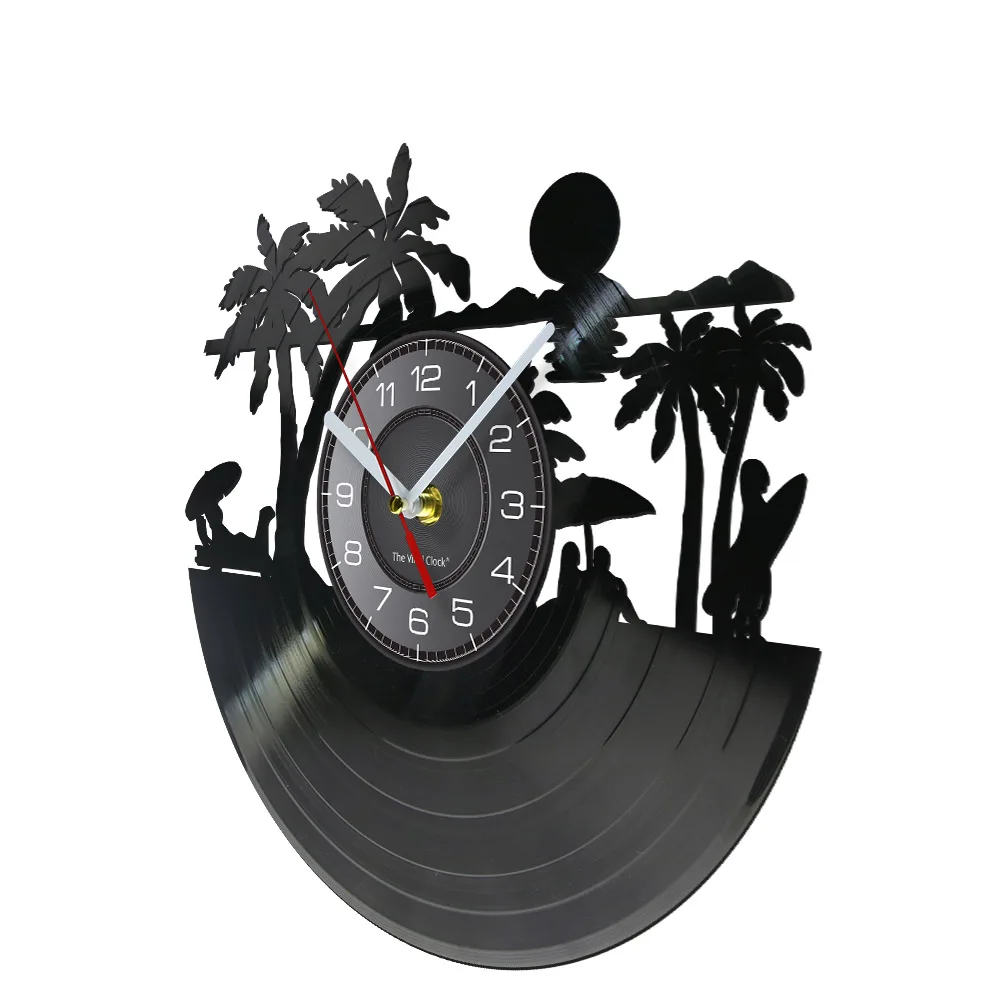 Summer Beach Home Decor Wall Clock Beach Scenery Vinyl Record Clock Sunny Beach Modern Decorative Clock Sunbathe Lovers Gift