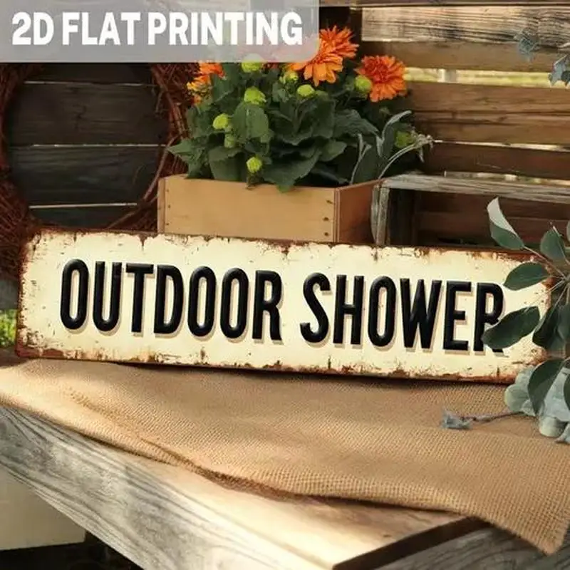 [2D PLANA] Letrero de metal de 1 pieza, letrero de ducha rústico para exteriores de 4 × 16 pulgadas, decoración artística de pared de metal
