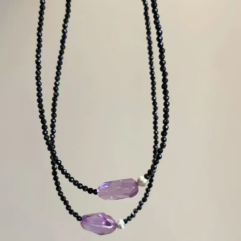 natural-amethyst-conformal-necklace-black-spinel-collarbone-chain-women's-light-luxury-niche-high-end-natural-stone