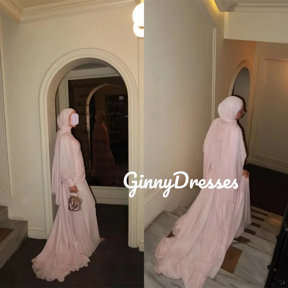 

Party Dresses Customize Long Sleeves Zipper Up Chiffon Luxury Evening Dresses Long Sleeves A-Line Scoop Neckline Dresses For Spe