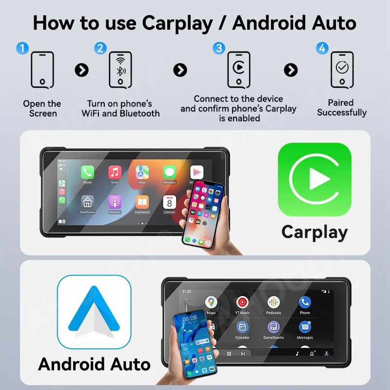 Ahoudy motocicleta carplay 6.86 Polegada tela gps portátil ip67 sem fio carplay android navegação automática da motocicleta à prova dwaterproof água
