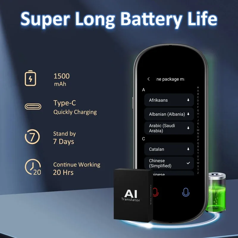 مترجم صوت AI محمول بشاشة لمس 3.1 بوصة مترجم في الوقت الحقيقي مع صورة تسجيل للسفر تعلم الاجتماع العلامة التجارية الجديدة