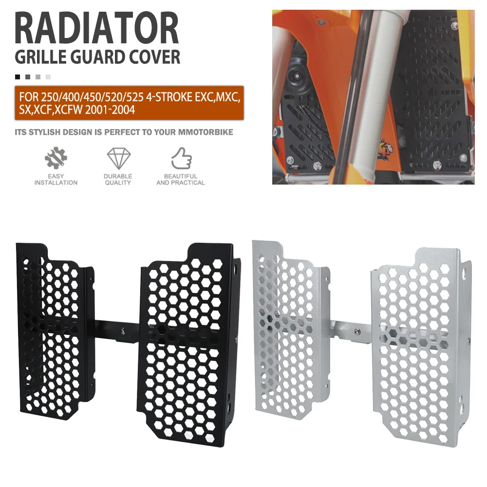 Radiator Guard For 250/400/450/520/525 4-Stroke EXC,MXC,SX,XCF,XCFW 2001 2002 2003 2004 Motorcycle Radiator Grille Cover Protect