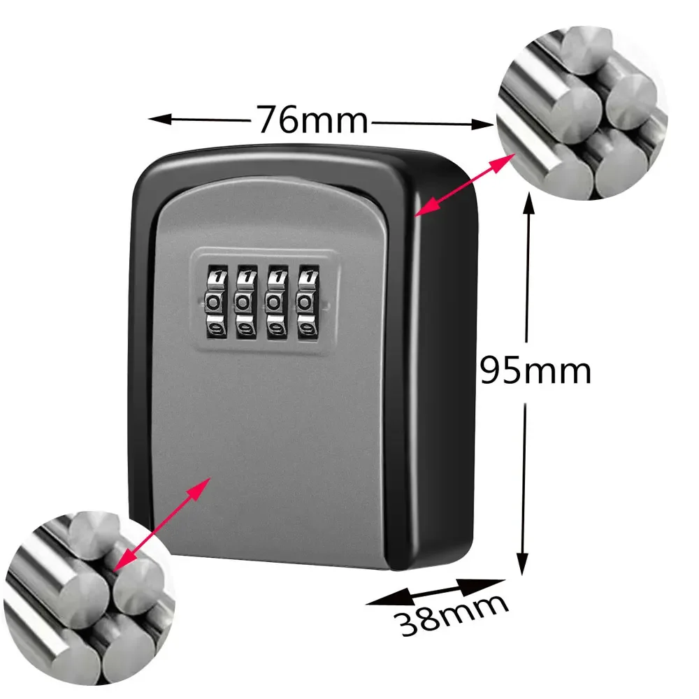 Black Metal Key Lock Box Outdoor Wall Mounted Key Holder Organizer 4 Digit Combination Password Security Lock Storage Secret Box