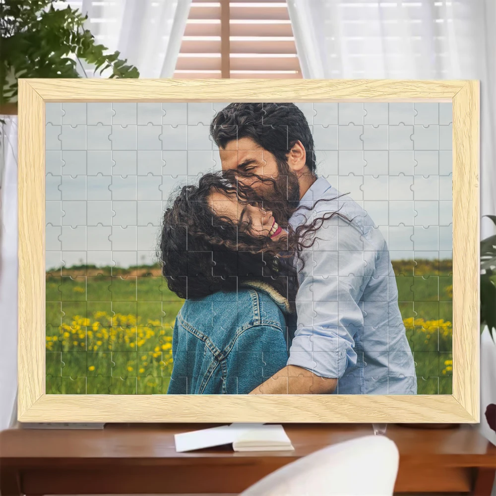 1 PC Custom Photo, with Frame or Only Puzzles, Personalized Heart-Shaped Puzzle, Couple Portrait Jigsaw, Holiday Custom Jigsaw G