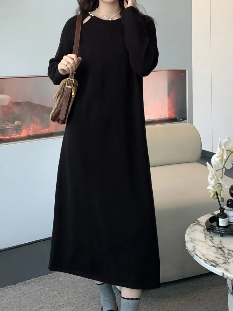 秋冬ニットオーバーサイズドレス女性韓国ルーズシック長袖ミディドレス女性レディースドレス Vestidos