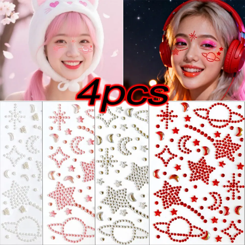1 ورقة 15*9 سنتيمتر الشمس/القمر/نجمة البريق الأحمر الأحجار الكريمة الوجه الجسم ملصقات 3DS ذاتية اللصق الوجه الماس الراين مهرجان ماكياج ديكورا