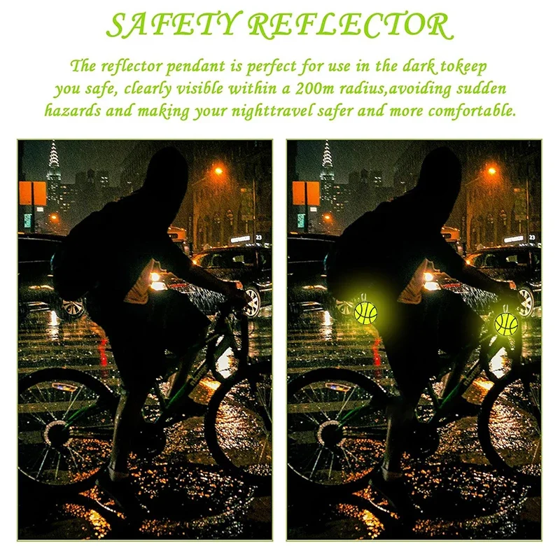 10PCS Basketball Reflective Keychains Outdoor Night Safety Stars Lightning Backpack Pendants Fashion Key Rings Gifts