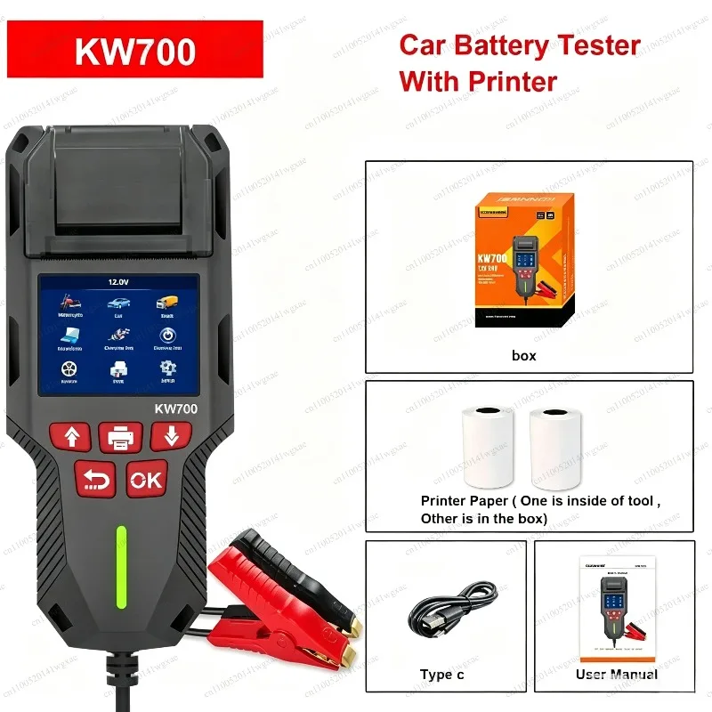 KW700 Vehicle Battery Tester Printable 10-2000CCA Crank Charge Detection 12/24V