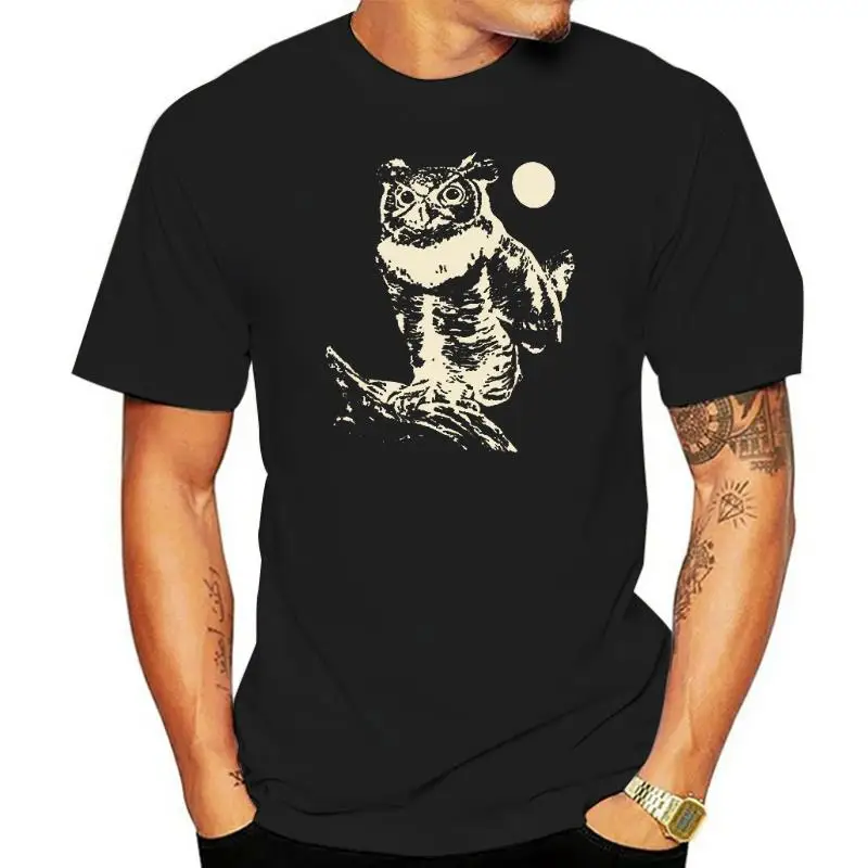 Great Horned Owl TShirt Mens screen printed t-shirt Owl and moon art t-shirt Nature shirt men t shirt