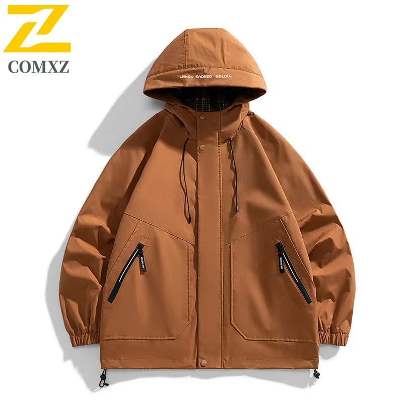 

COMXZ Роскошная мужская куртка с капюшоном для кемпинга, многофункциональные куртки с карманом на молнии, легкое весенне-осеннее пальто для пешего туризма