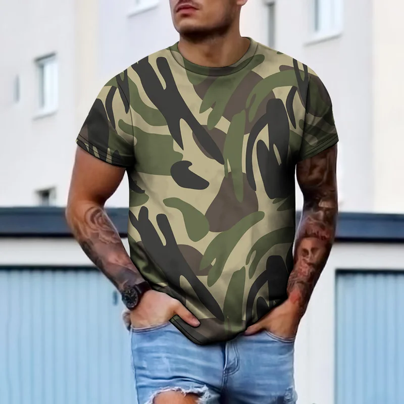 New Fashion Army Tough Guy Men\'s T-shirt 3D Printed Veterans Camouflage Sports Outdoor Feature Quick Dry Round Neck Short Sleeve