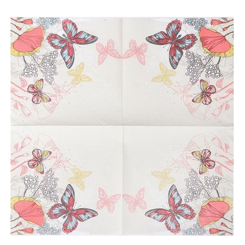 مناديل ورقية مطبوعة بلون الفراشة ، مطعم ، فندق ، مقهى ، لب خشب أصلي للحفلات ، درجة طعام ، جديد ، 2 رقائق ، 20 لكل عبوة #5
