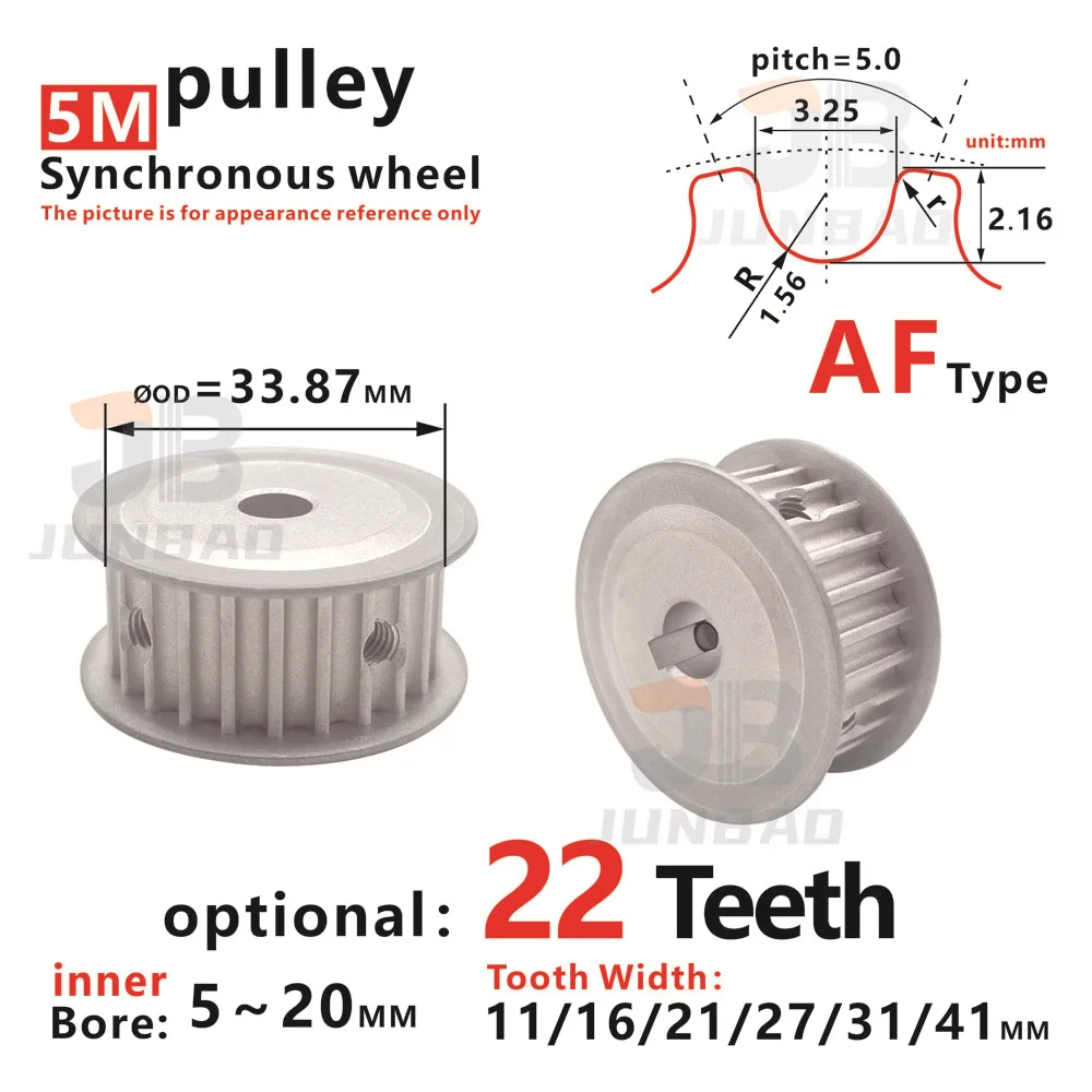 5M 22Tooth Timing pulley, tooth width 11/16/21/27/31/41MM,HTD5M 22T Both sides flat,inner Bore 5 To 30MM synchronous Belt pulley