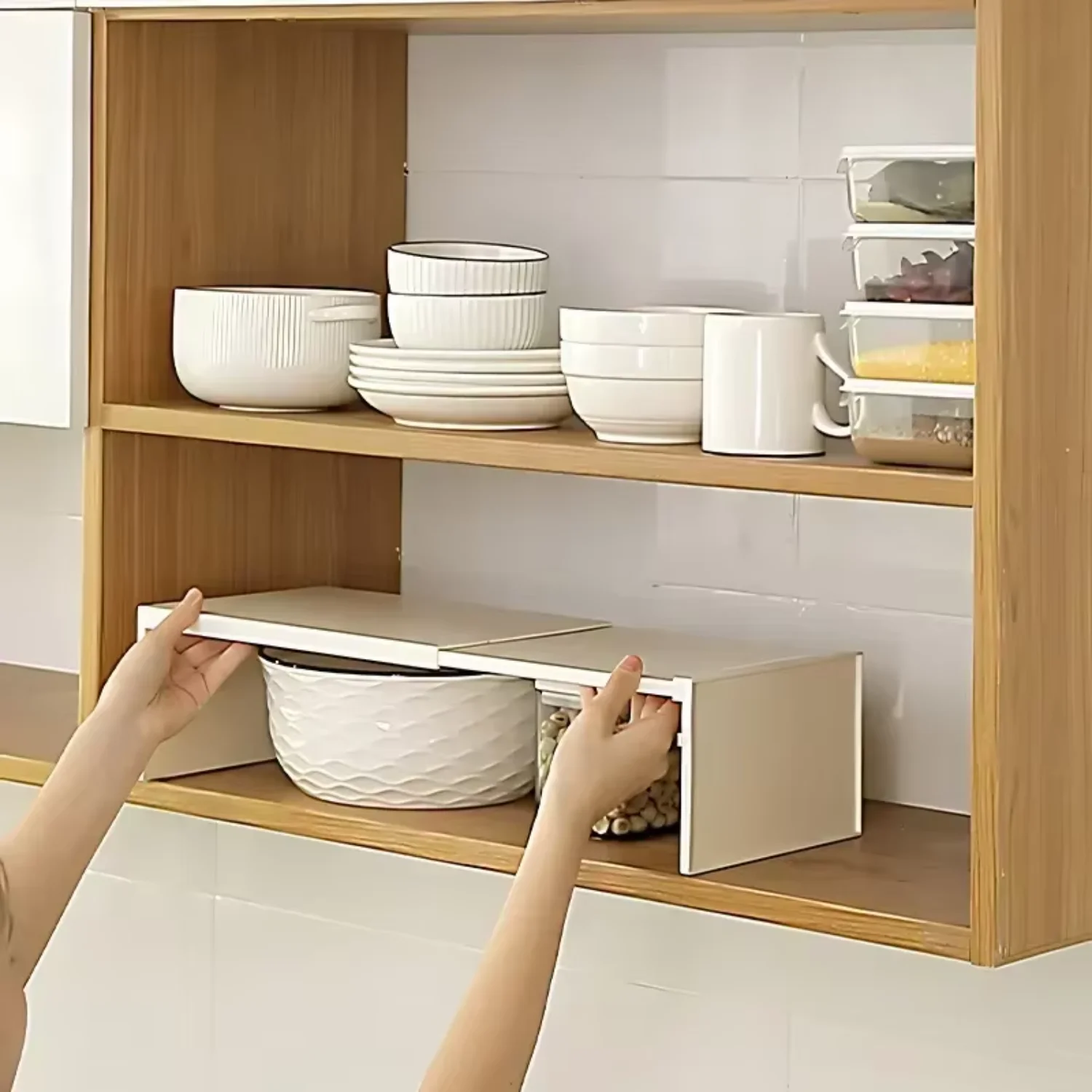 Kitchen cabinet organizer, foldable cabinet shelf, space-saving spice jars, spice rack, dish rack, kitchen storage rack.