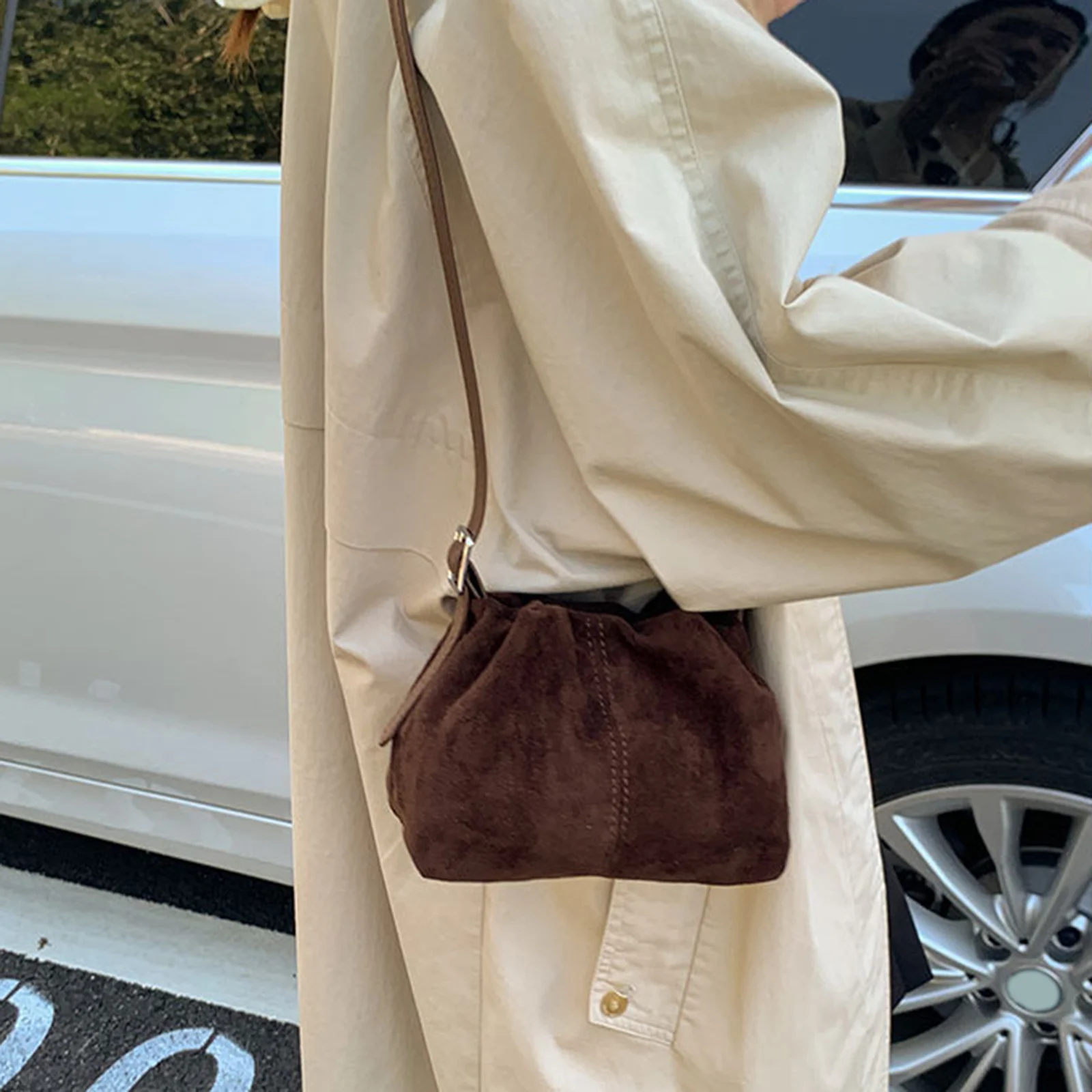 

PU Shoulder Bag Solid Color Underarm Bag Lightweight Crossbody Bag Drawstring for Women Daily Use Special Occasion