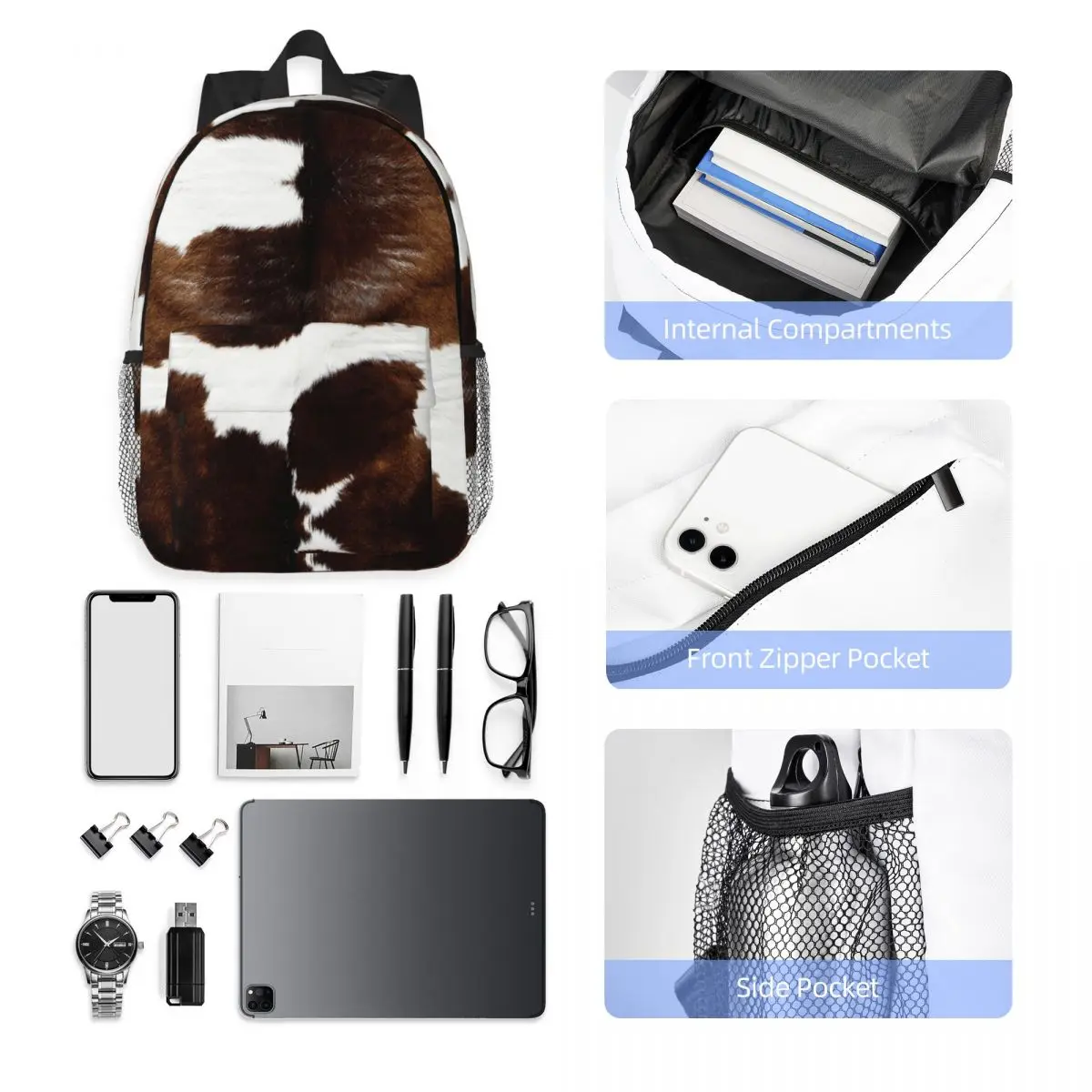 ريفي مزرعة البقرة طباعة حقيبة الظهر رائجة البيع Daypack سعة كبيرة بنين بنات BookBag حقائب كتف للرجال النساء حقيبة مدرسية للأطفال