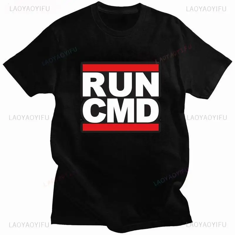 RUN CMD  LOGO   T Shirt for Men  Fashion  Summer Short-sleev Black White T-Shirt  Child Tshirt  Men Clothing Streetwear