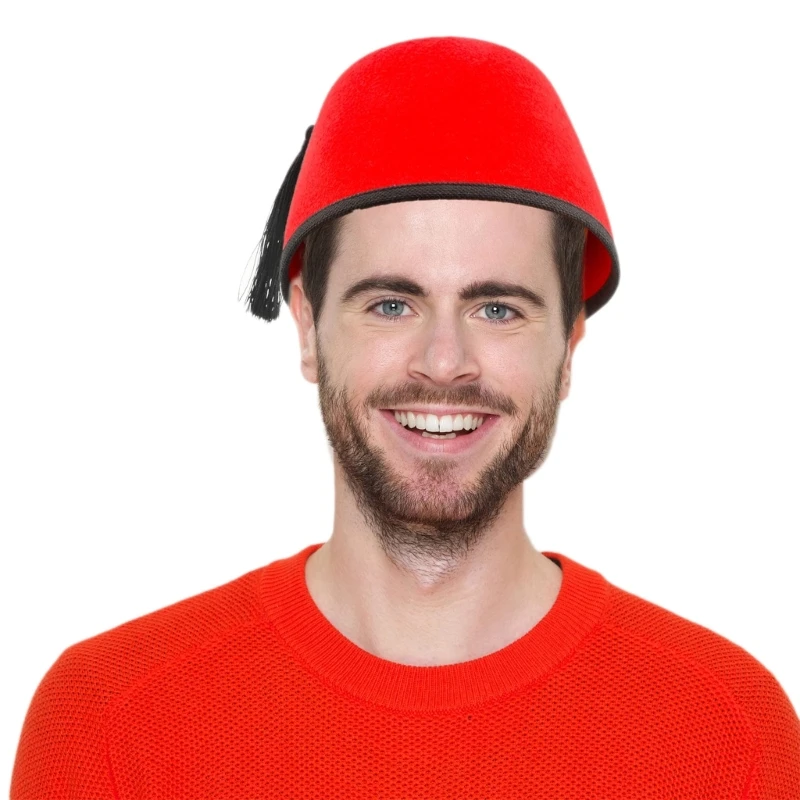 قبعة فيلت فاس قبعة مغربية حمراء فاس قبعة تركية للرجال قبعة طربوش بشراشيب سوداء