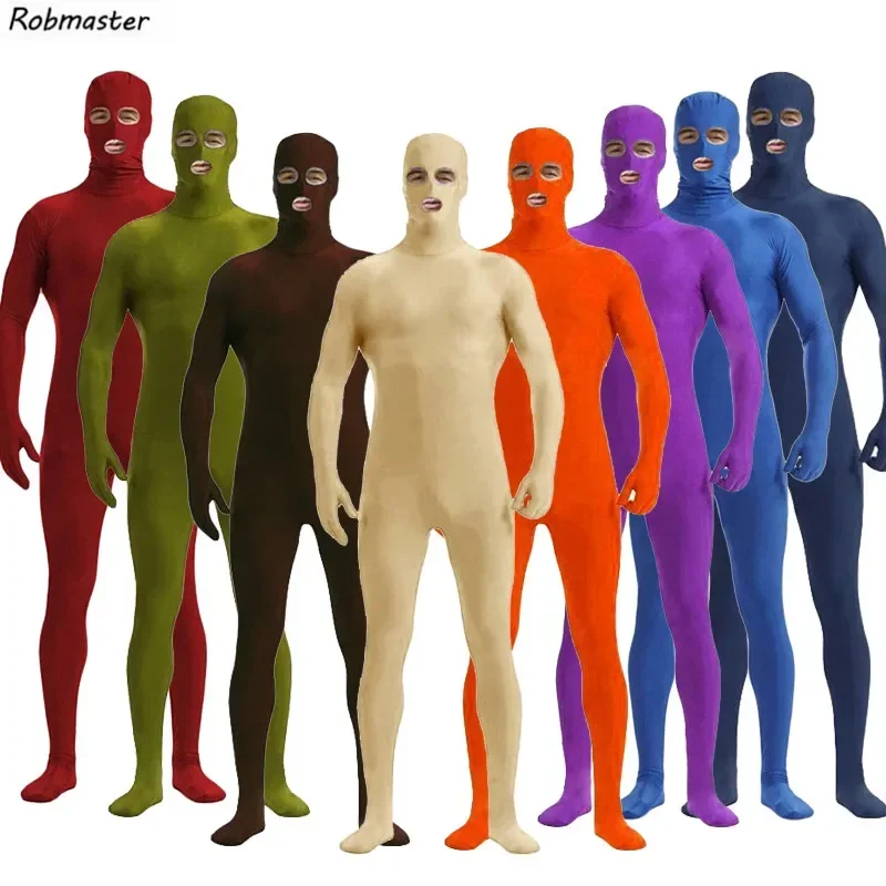 بدلة Zentai كاملة للرجال مفتوحة العيون والفم لكامل الجسم بدلة ضيقة من Zentai بأكمام طويلة للأطفال البالغين