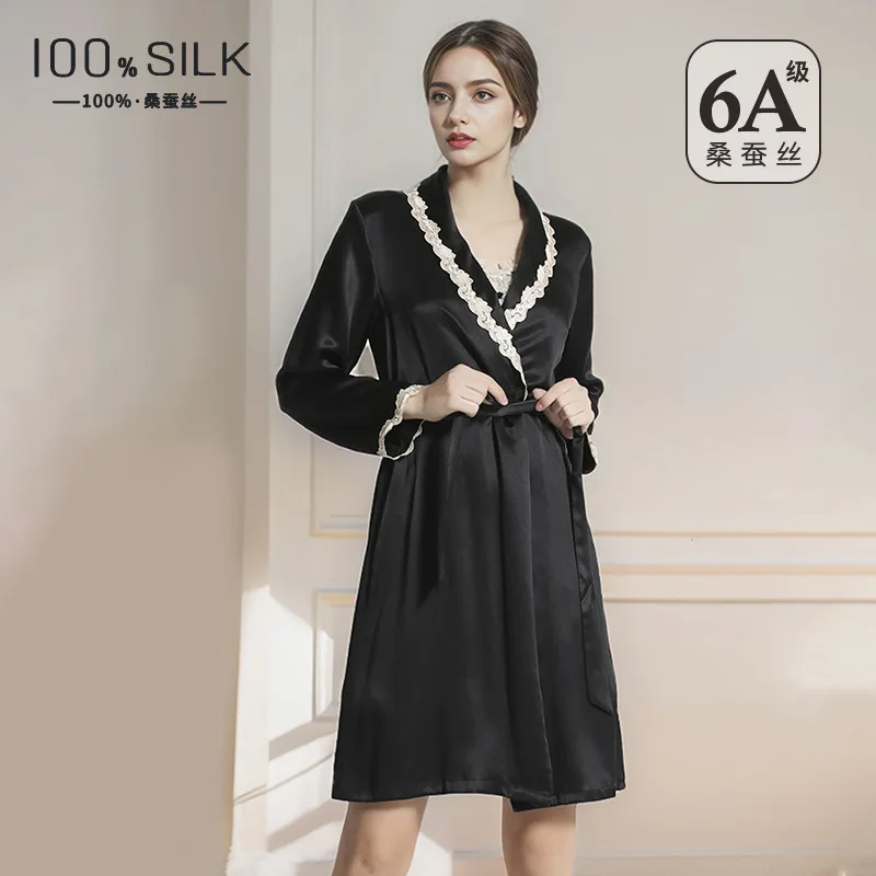 100% Mulberry Silk Robe Women Kimono Bathrobe Long Lightweight Bridal Summer Sleepwear Loungewear Homewear Plus Size Gift