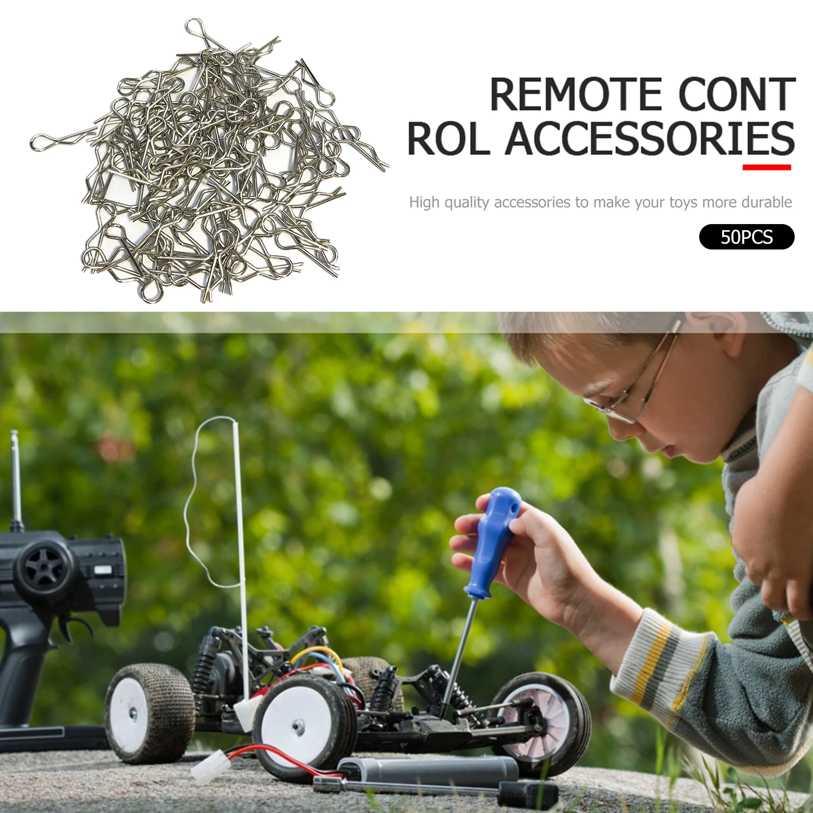 คลิปหนีบตัวถังรถยนต์ RC จำนวน 50 ชิ้น อะไหล่ตัวถังโลหะ คลิปหนีบตัวถังแบบ R อุปกรณ์เสริมสำหรับรถยนต์ขนาด 1/8 1/10 1/12