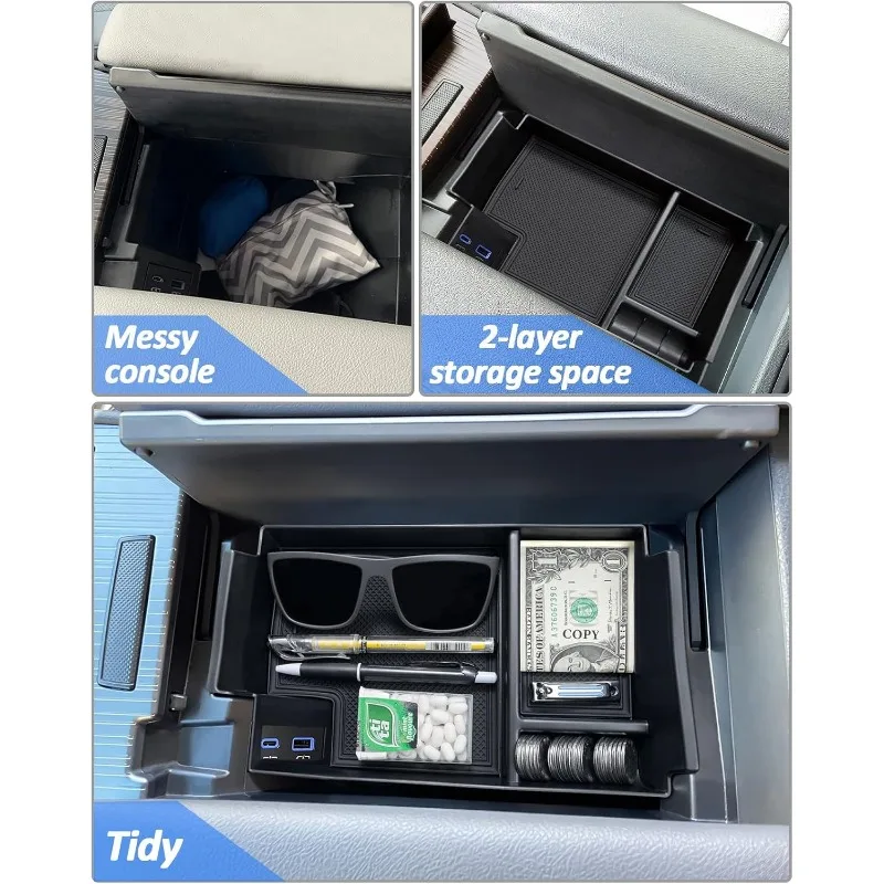 Center Console Organizer Tray Compatible with 2021-2024 2025 Toyota Sienna, Armrest Box Secondary Storage Tray Coin Container AB