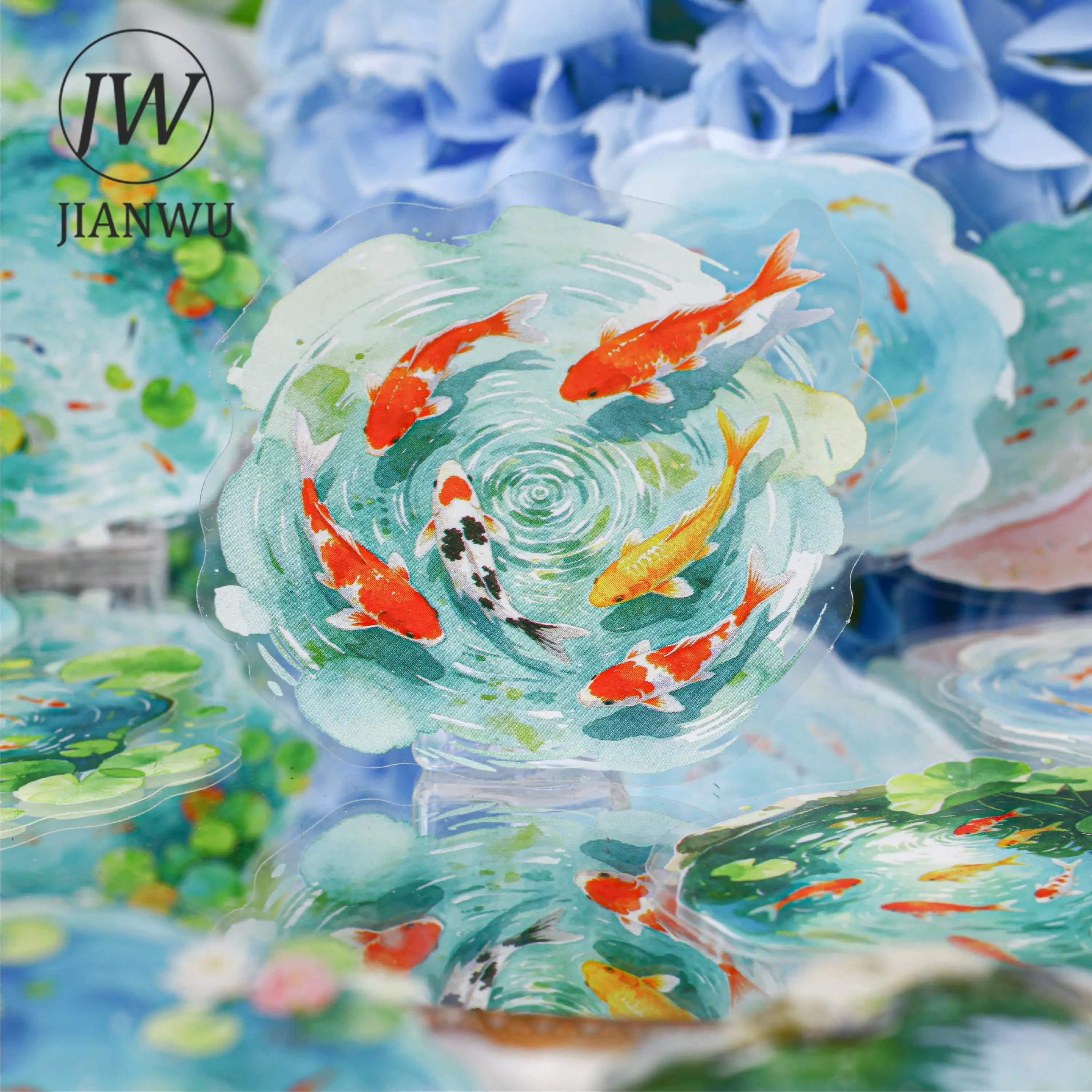 JIANWU Vintage Pond Fish Landscape Material Collage Scrapbooking PET Sticker Creative DIY Journal Stationery - view 2