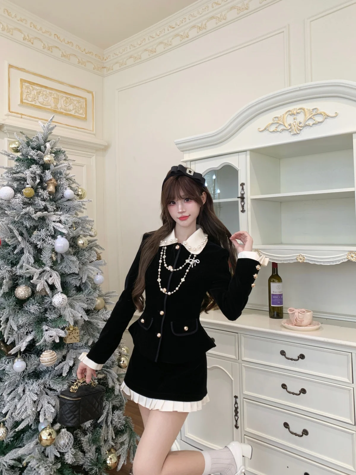 

Ele Cotton Velvet Jaet And f Skirt Waist Cinching Set by Musefi Vintage Sle Long Sve High Waist Daily Wear Po...