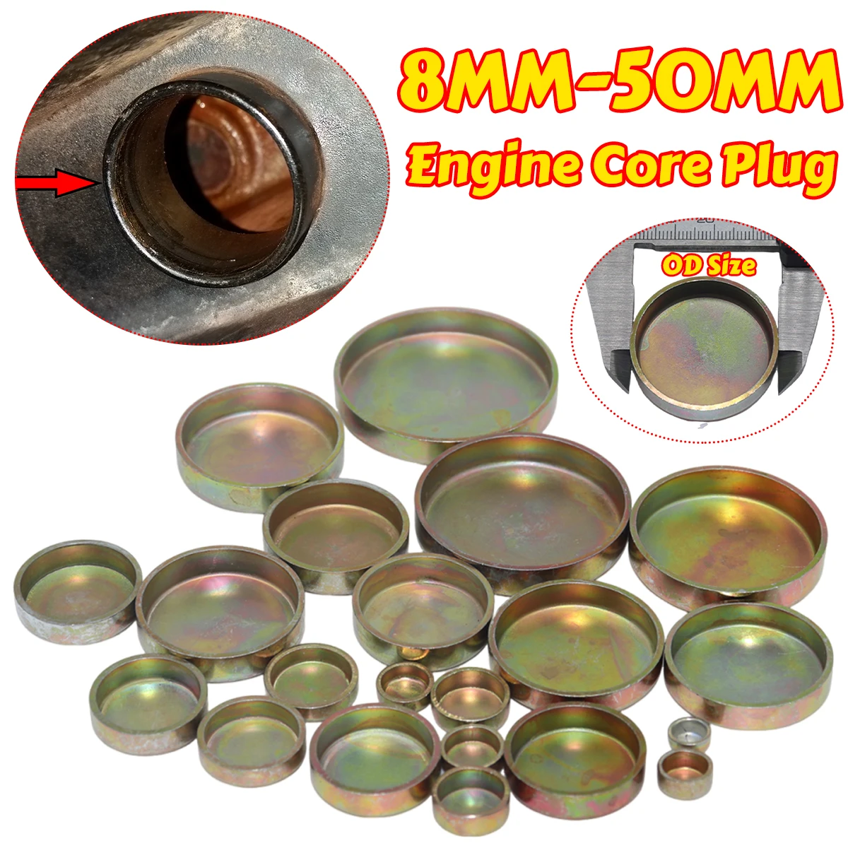 Engine Core Plug 8-50MM Expansion Welch Block Freeze Cap Cylinder Head Frost Plug Cover 1.6L Zinc Plated Cup Replace Universal