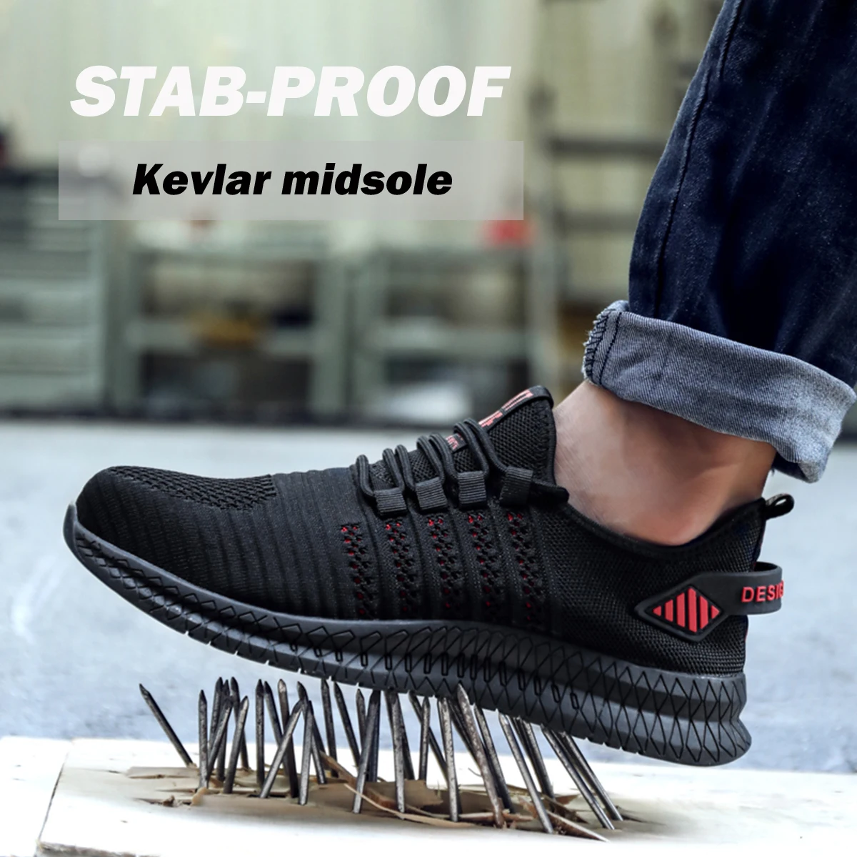 Mens Lightweight Steel Toe Shoes Anti-smashing Work Safety Shoes Breathable Comfortable Composite Walking Sneakers for Men