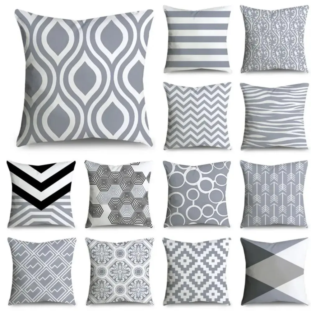 1Pc Simple Grey Pattern Double-sided Printed Throw Pillow Short Plush Suitable Living Room Bedroom Throw Cushion, Perfect Gift