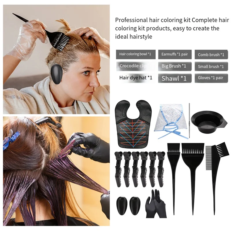 AA20-16 Pieces Hair Dye Coloring Kit- Hair Tinting Bowl, Hair Agitator, Dye Brush, Ear Cover, Hairpin, Hair Coloring Cape 2