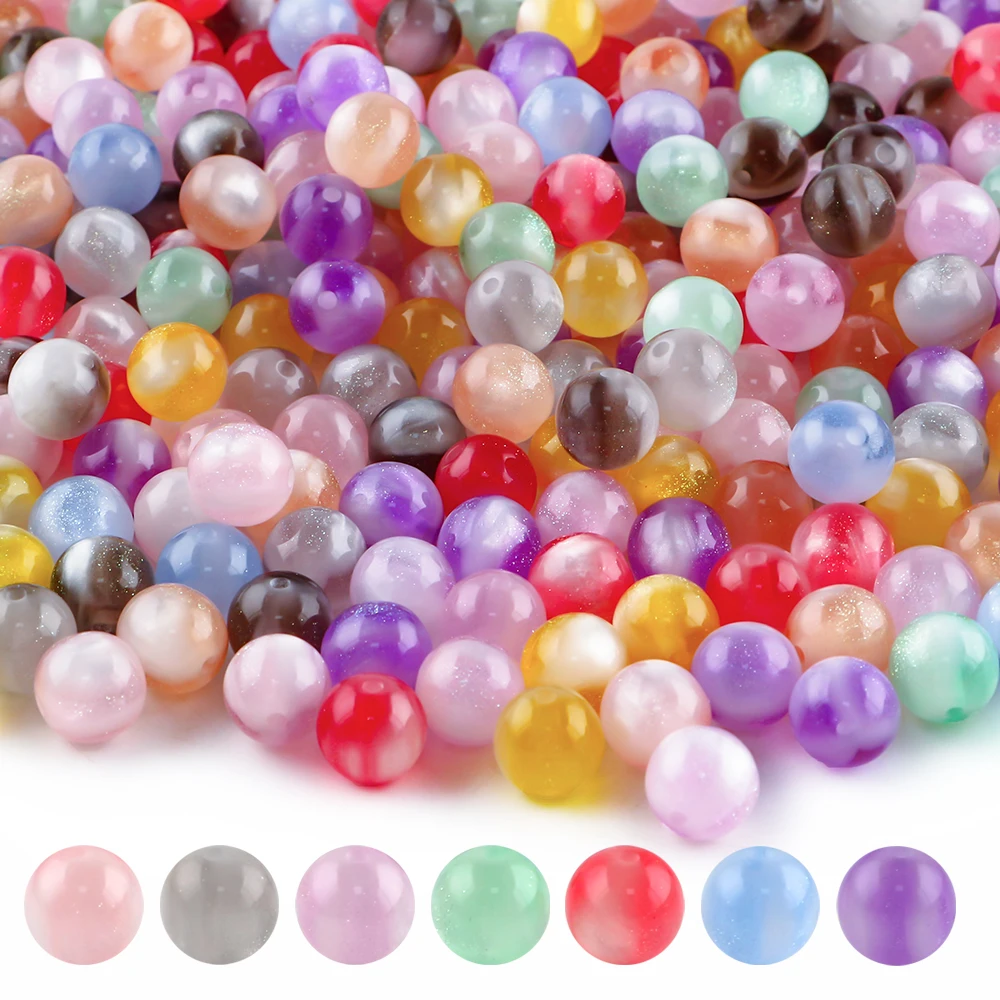 20-30pcs Acrylic Cat's Eye Sparkling Powder Round Beads For Jewelry DIY Bracelet Necklace Earrings Charm Handmade Accessories