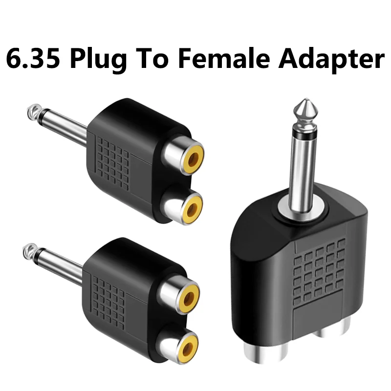 5/20PCS Y Splitter 6.5mm Male Plug to 2 RCA Female Jack Mono Audio Plug Socket Converter Adapter Connector For Microphone