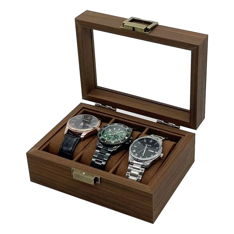 [Retro Edition] Stock Wooden Transparent Glass Window Watch Jewelry Storage Display Box Black Walnut Wooden Watch Collection Box