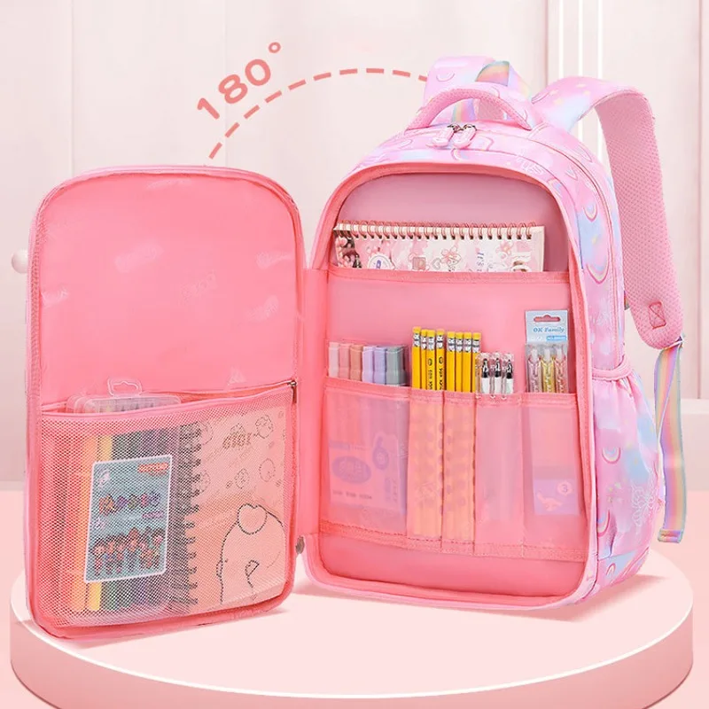 Primary School Bag Rainbow Refrigerator Door Backpack Kids Lightweight Waterproof School Bookbag for Girls