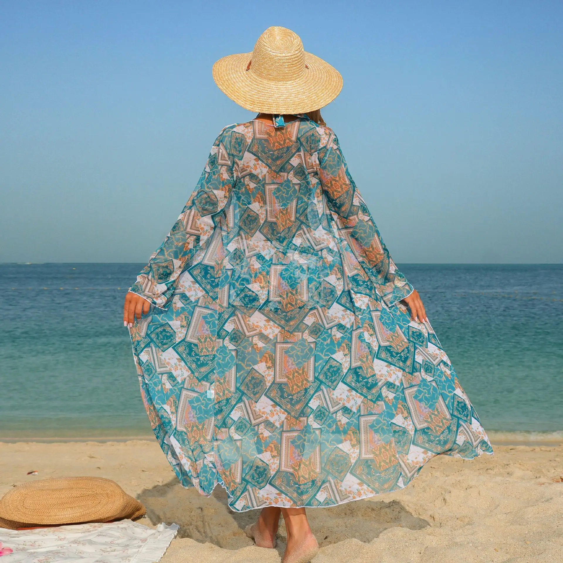 レディース3ピースシースルーメッシュビキニセット、ファッショントライアングルトップ＆ハイウエストボトム＆シアーカバーアップサマーホリデーショーツセット