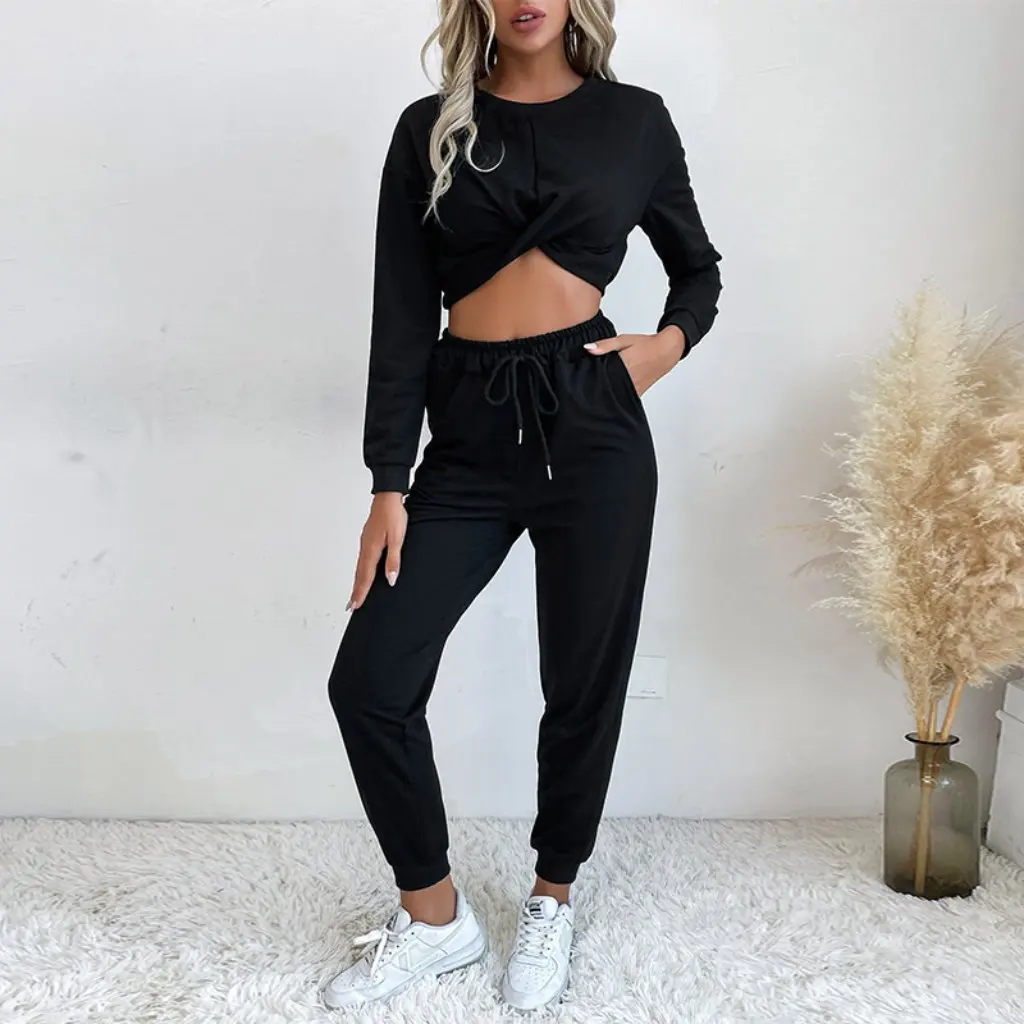 

Independent Station Black Short Sweater Sports Leisure Two-Piece Set New European And American Style Women's Fashion