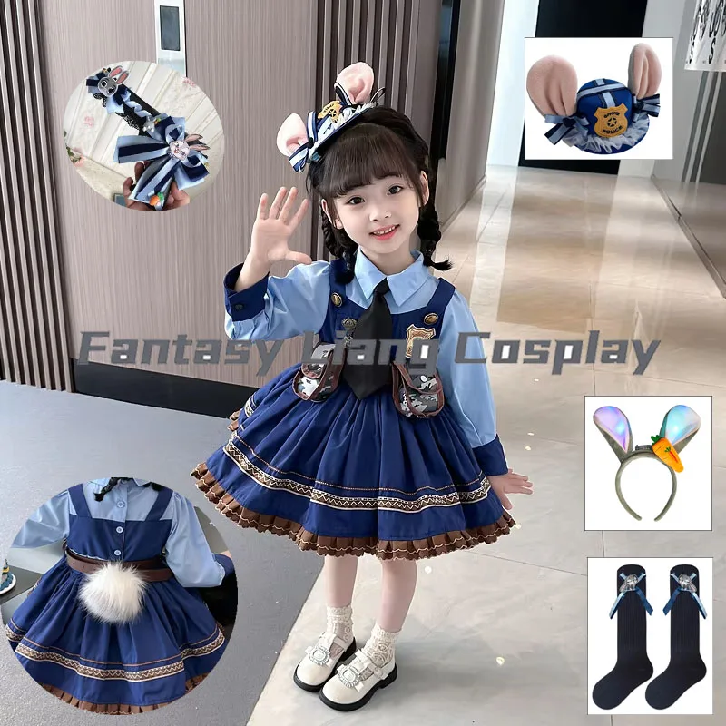 

Anime Zoo Rabbit Judy Cosplay Costume Fashion Party Short Dress Cute Printed Polyester Casual Clothes For Halloween Party Suit