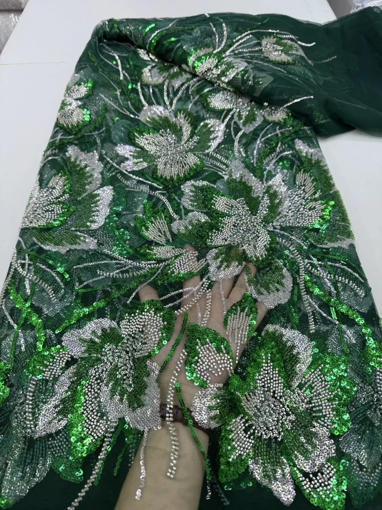 

2025 африканская нигерийская высококачественная вышивка блестками, тюль, кружевная ткань, швейные бусины, камень для выпускных платьев JY462, 5 ярдов