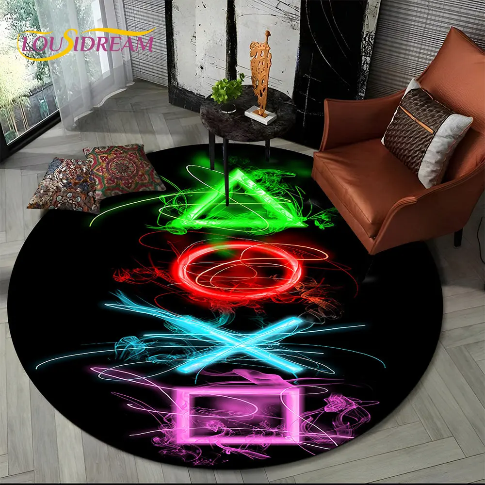 Cartoon Gamer Game Controller Round Area Rug,Circle Carpet Rug for Living Room Children\'s Bedroom Sofa Decor,Non-slip Floor Mat