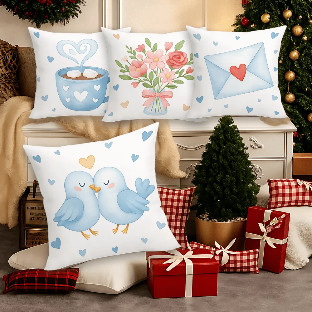 4pcs romantic and loving theme Single-sided printing Short plush Suitable living rooms bedrooms sofas (excluding pillow cores)